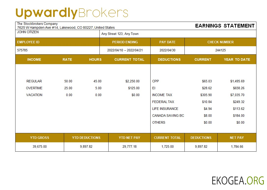 Modèle de fiche de paie d'une société de bourse aux formats Word et PDF